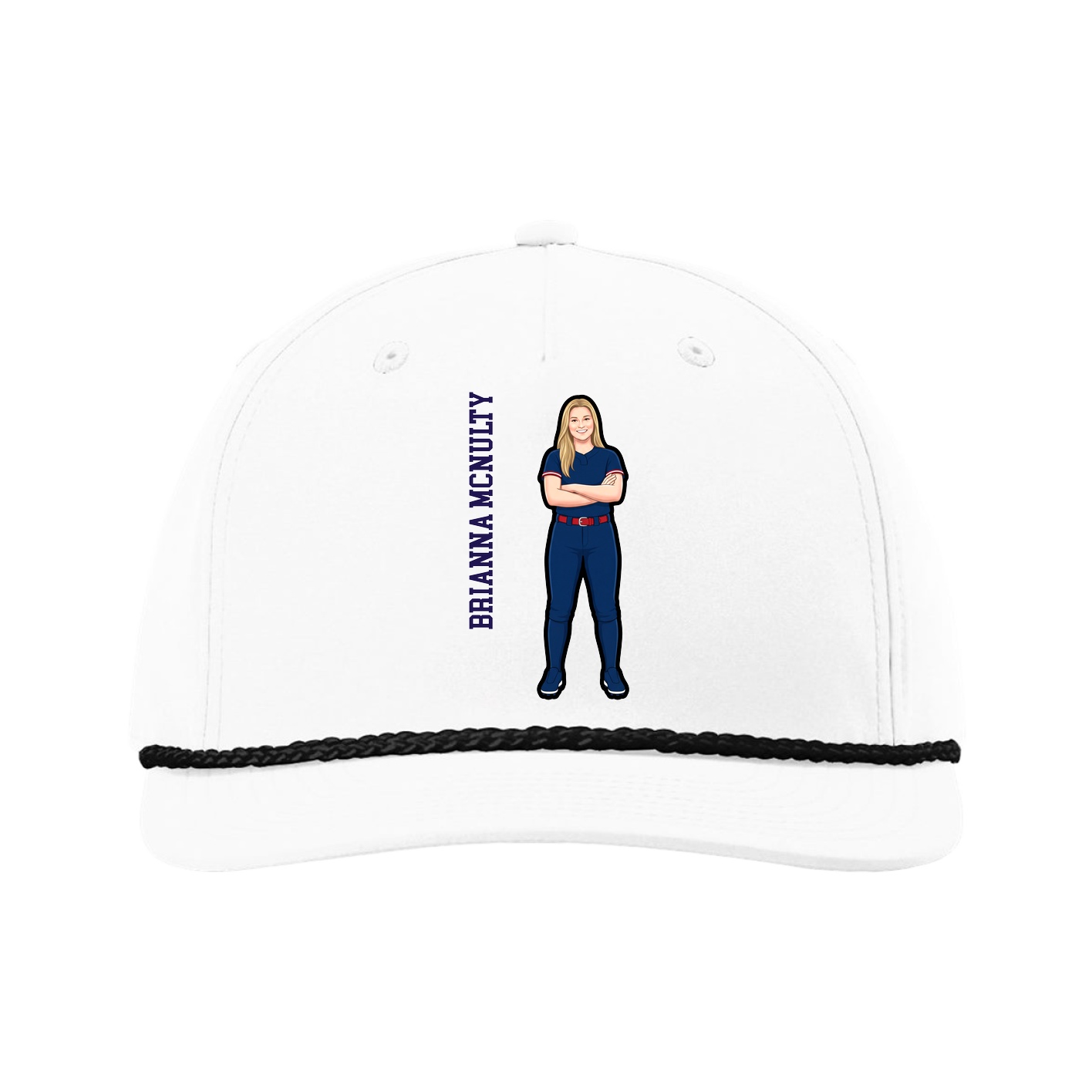 Five-Panel Classic Rope Cap — Name Vertical in White