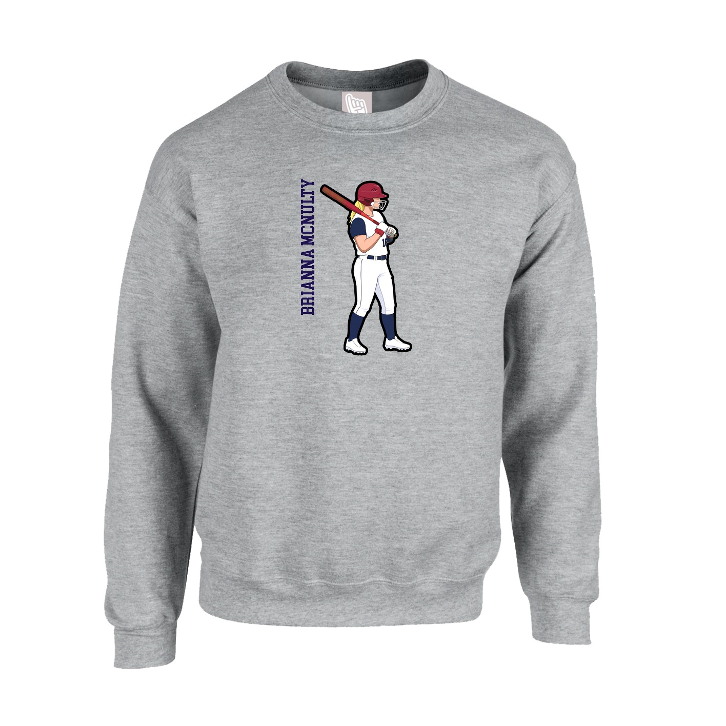 Fleece Crew — Name Vertical in Grey