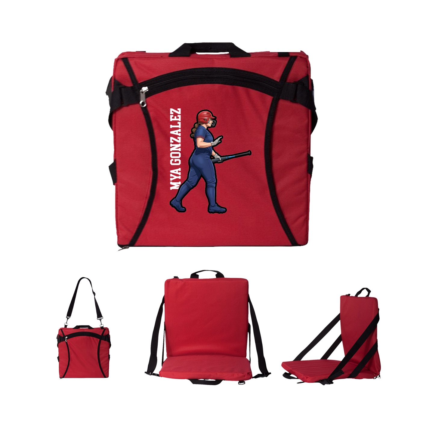 Folding Stadium Seat — Name Vertical in Red
