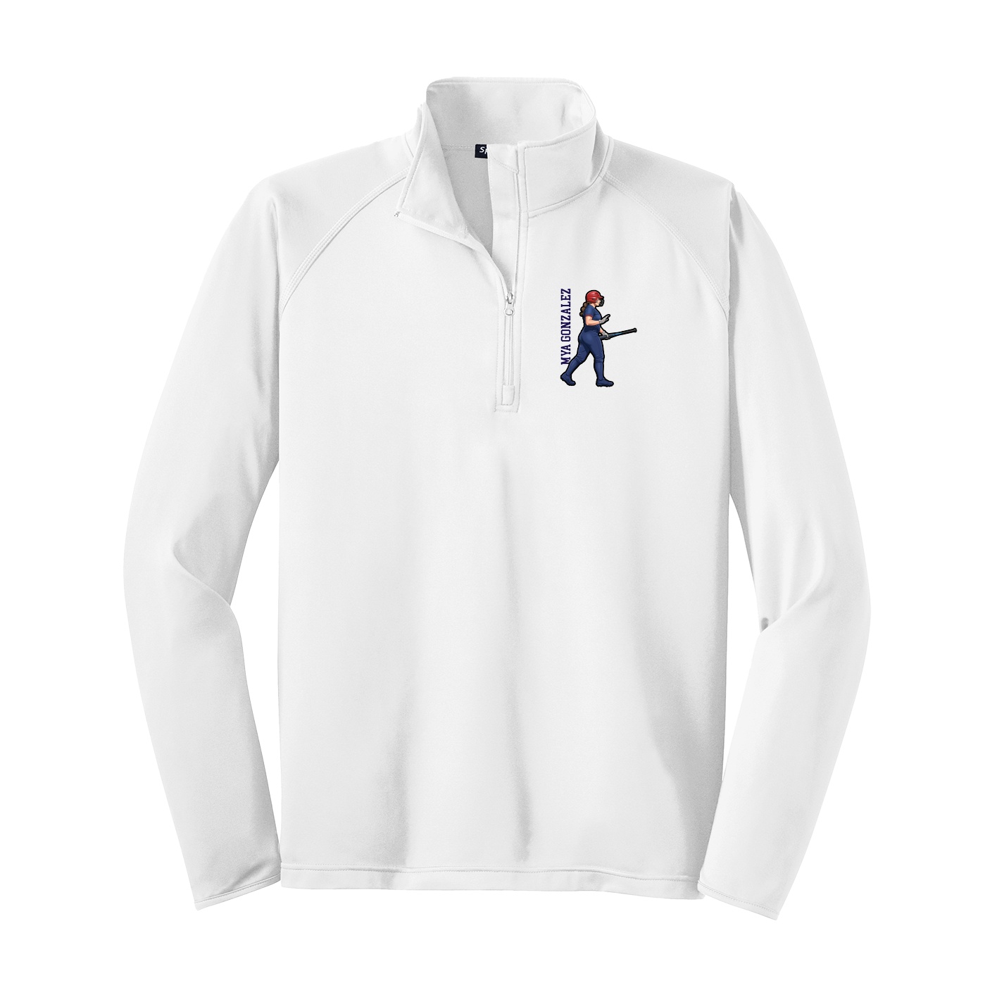 Q-Zip Pullover — Name Vertical in White