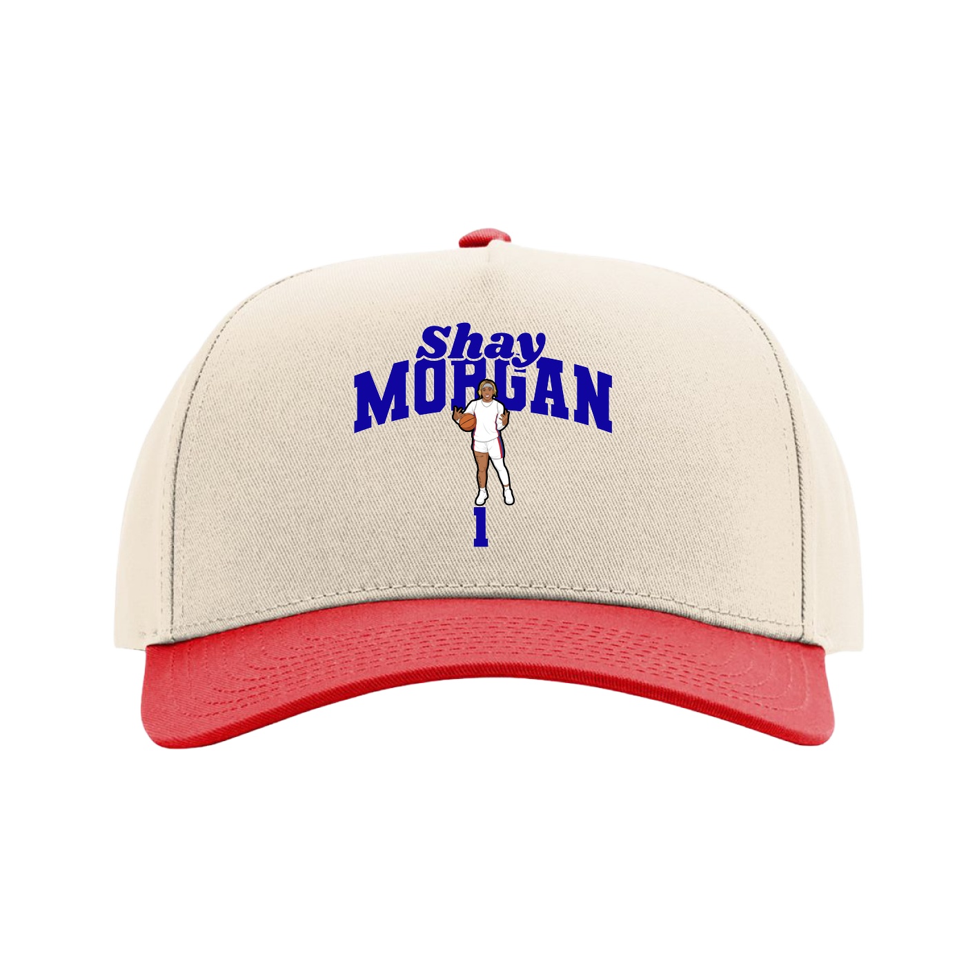 Full Fabric Five-Panel Champ Cap — Signature Arch in Cream/Red