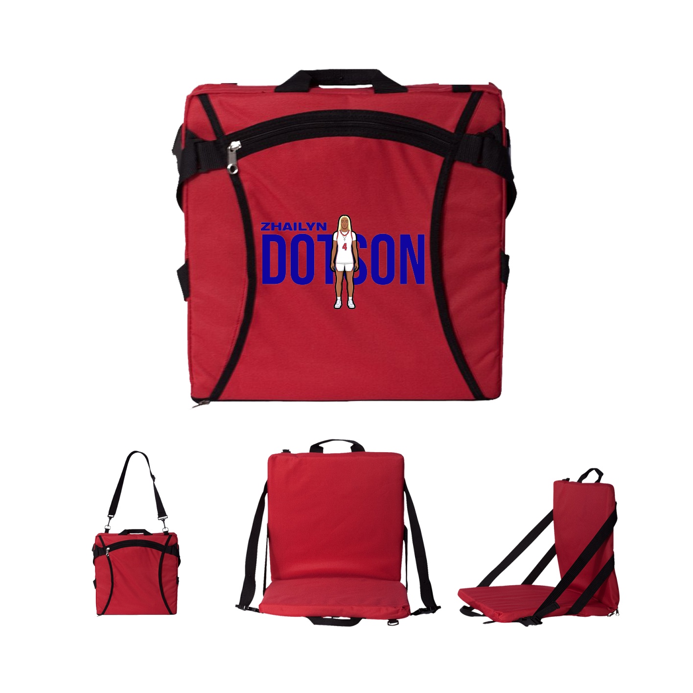 Folding Stadium Seat — Player Name in Red