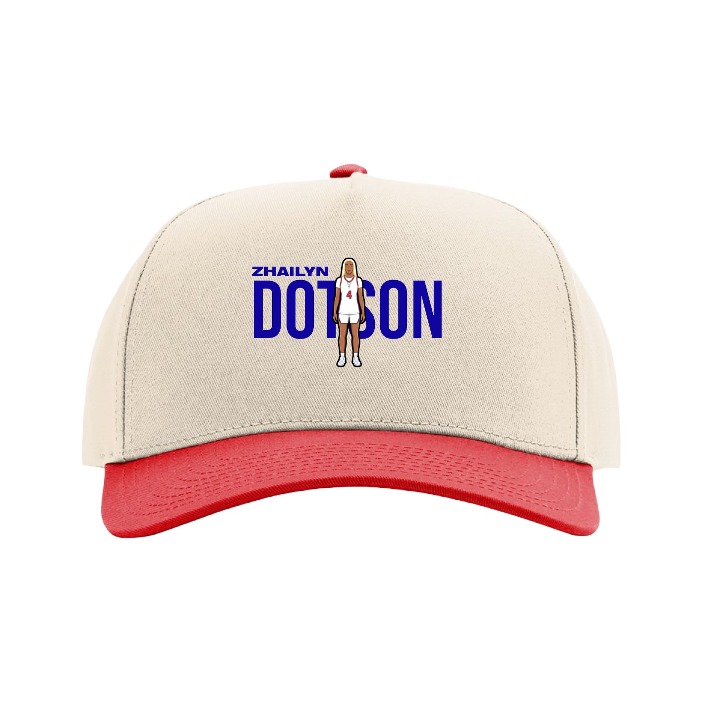 Full Fabric Five-Panel Champ Cap — Player Name in Cream/Red