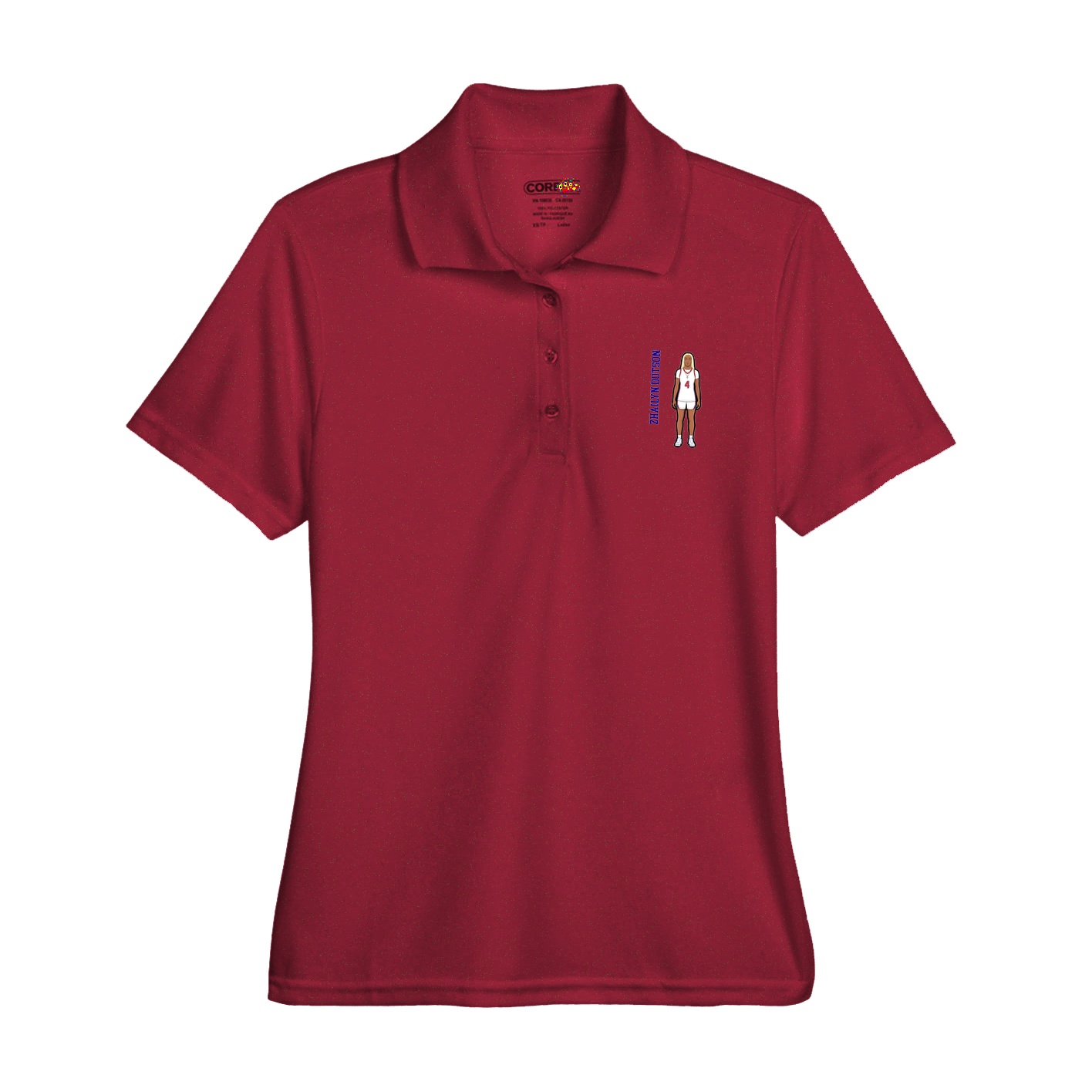 Womens Performance Polo — Name Vertical in Red