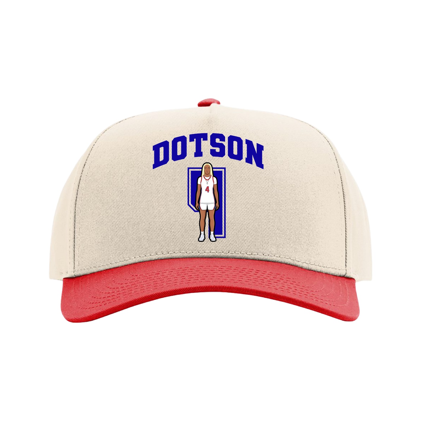 Full Fabric Five-Panel Champ Cap — Number in Cream/Red