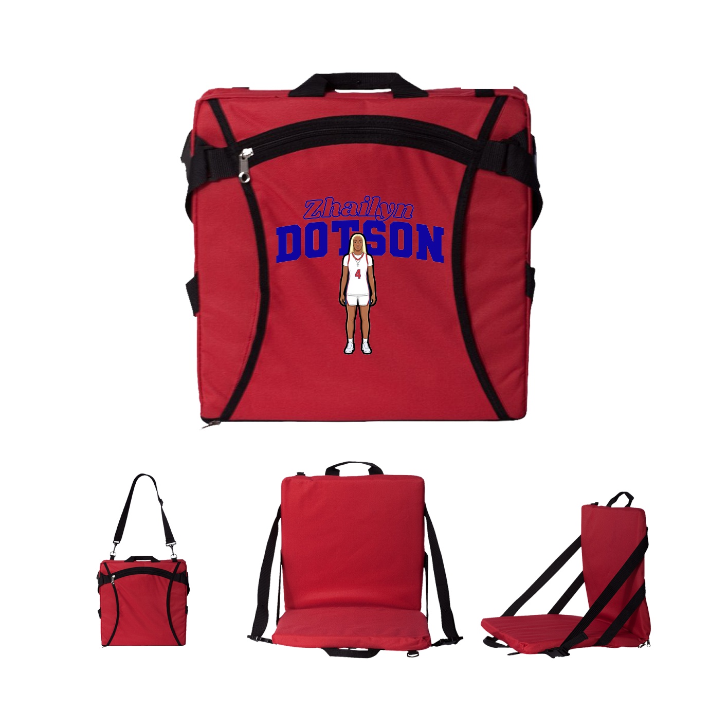 Folding Stadium Seat — Name Arch in Red