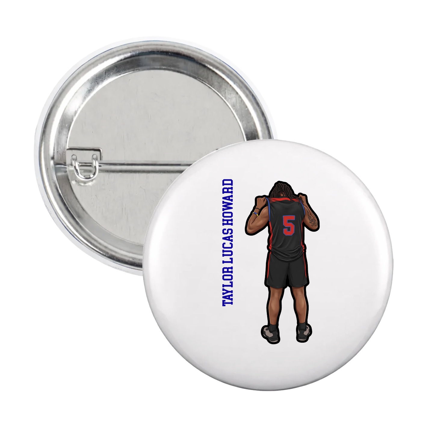 Game Day Button — Name Vertical in White