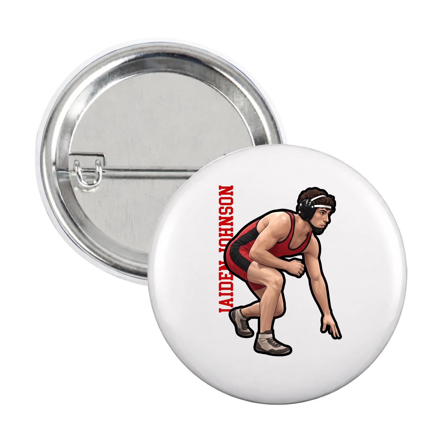 Game Day Button — Name Vertical in White