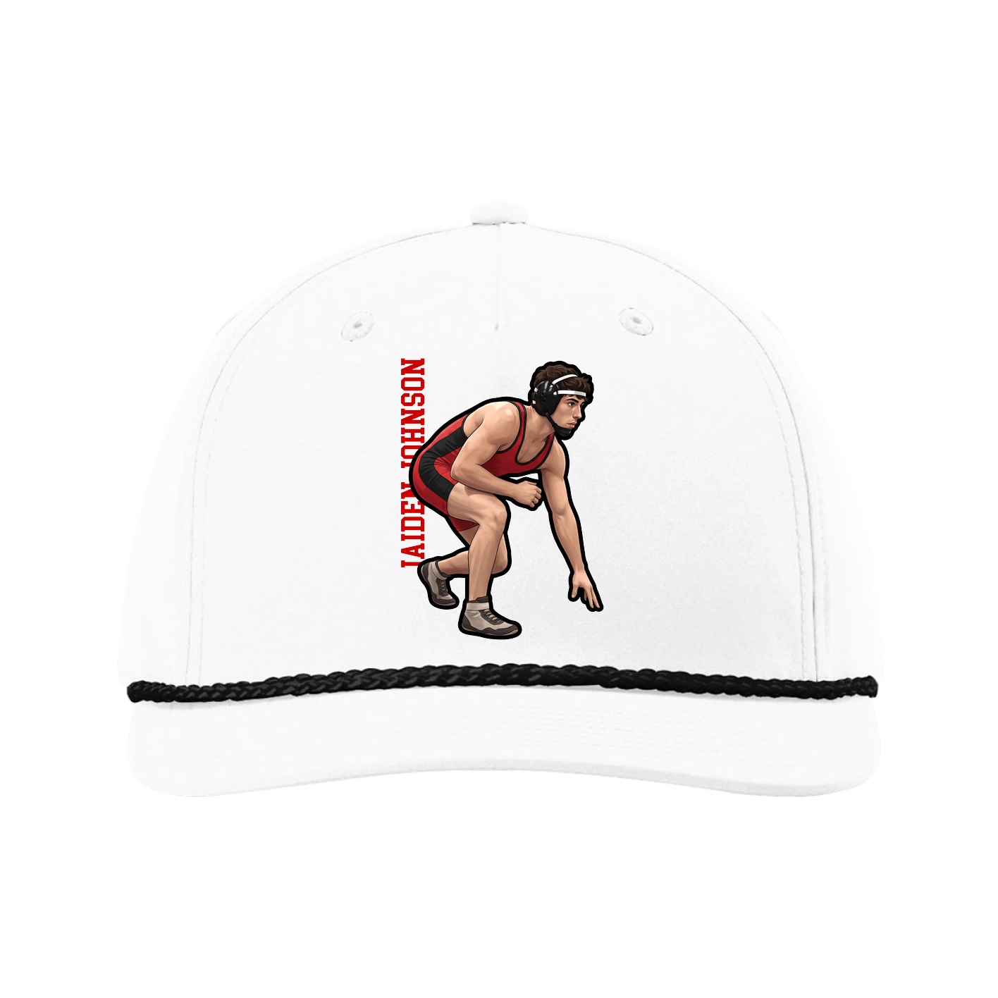 Five-Panel Classic Rope Cap — Name Vertical in White