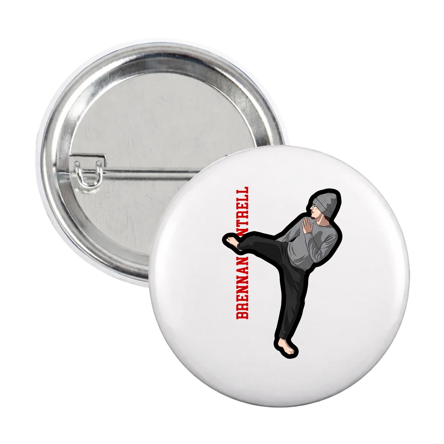 Game Day Button — Name Vertical in White