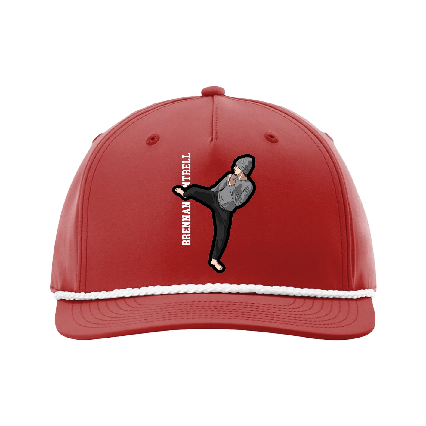 Five-Panel Classic Rope Cap — Name Vertical in Red