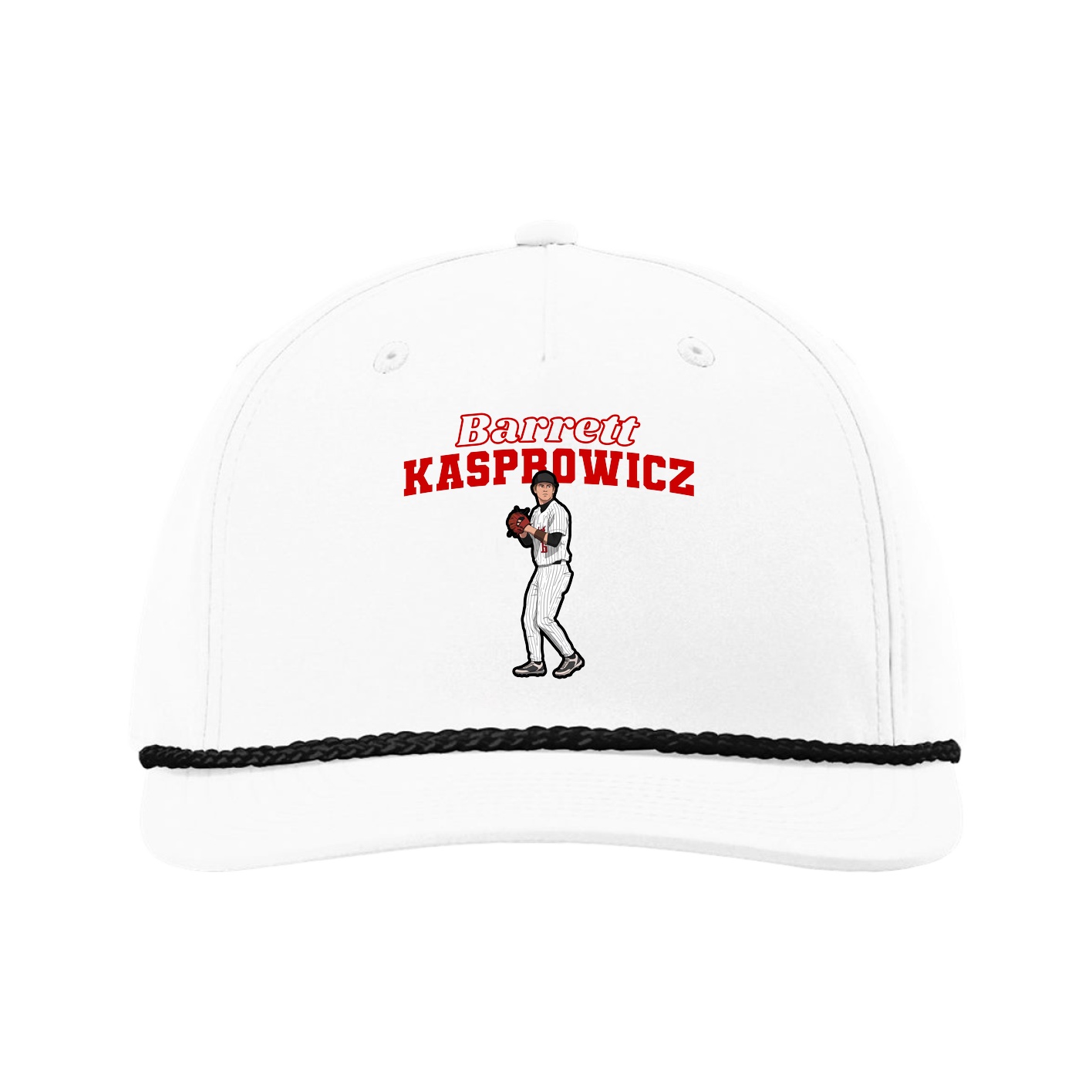 Five-Panel Classic Rope Cap — Name Arch in White