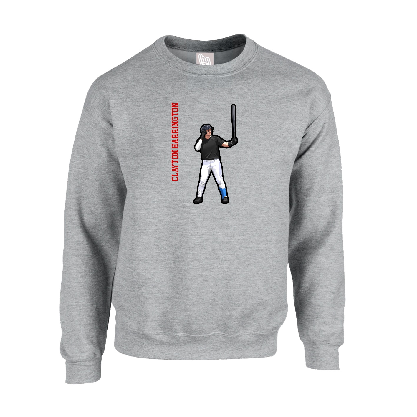 Fleece Crew — Name Vertical in Grey