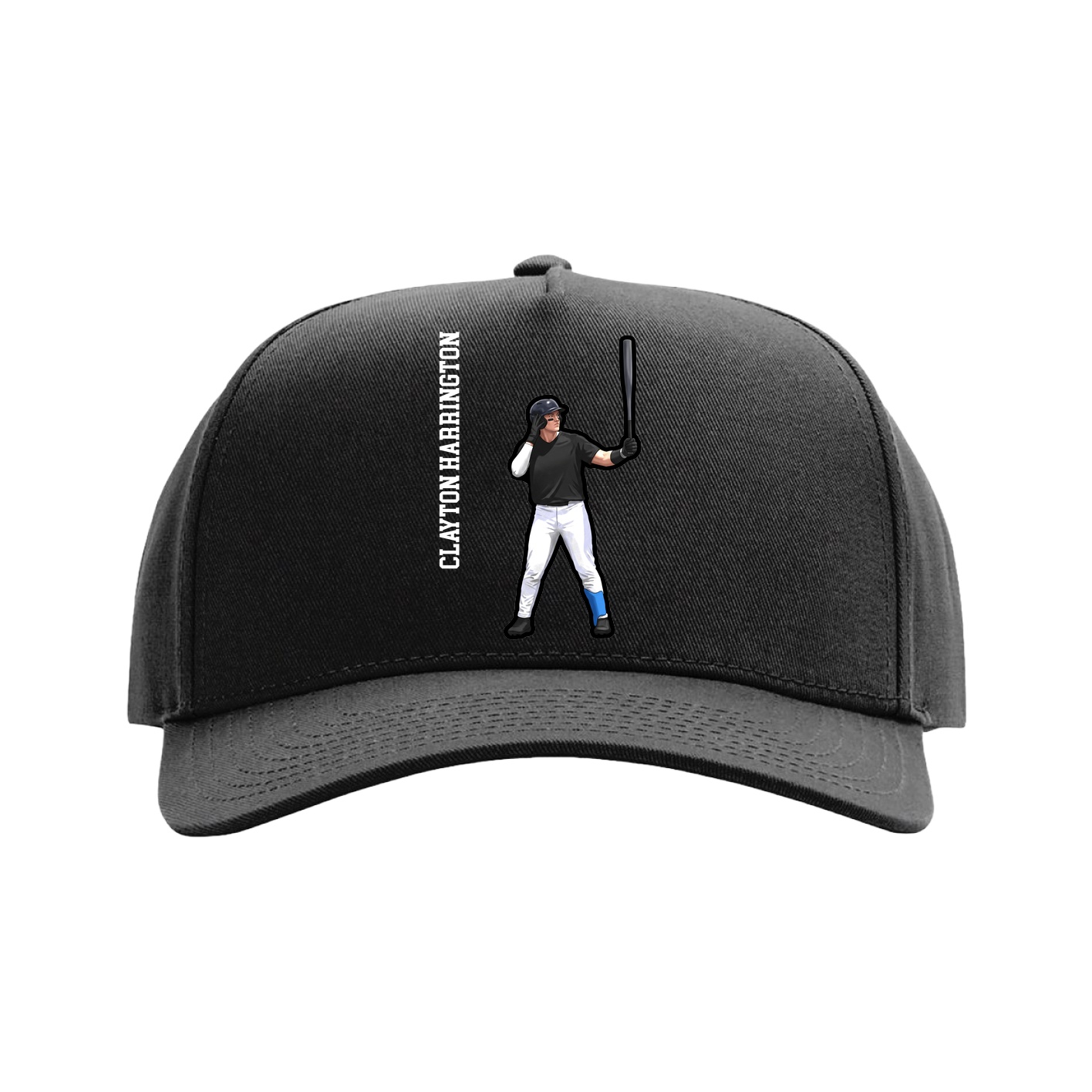 Full Fabric Five-Panel Champ Cap — Name Vertical in Black
