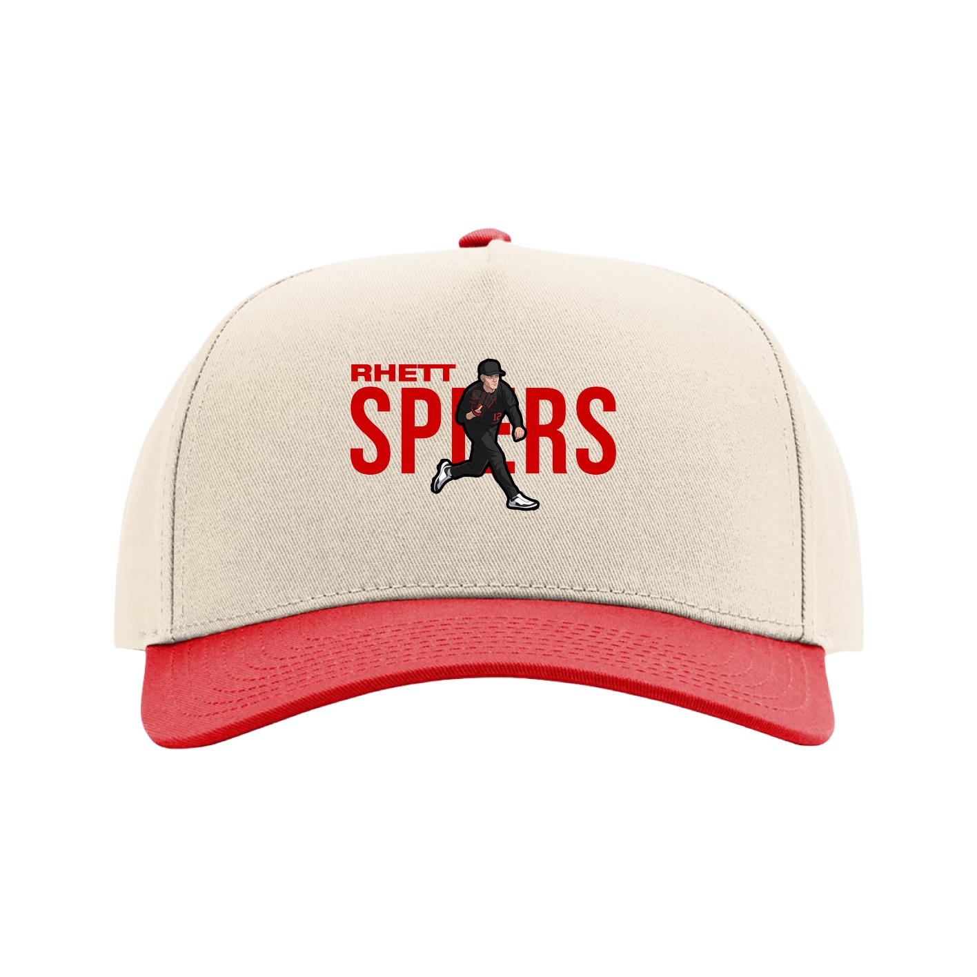 Full Fabric Five-Panel Champ Cap — Player Name in Cream/Red