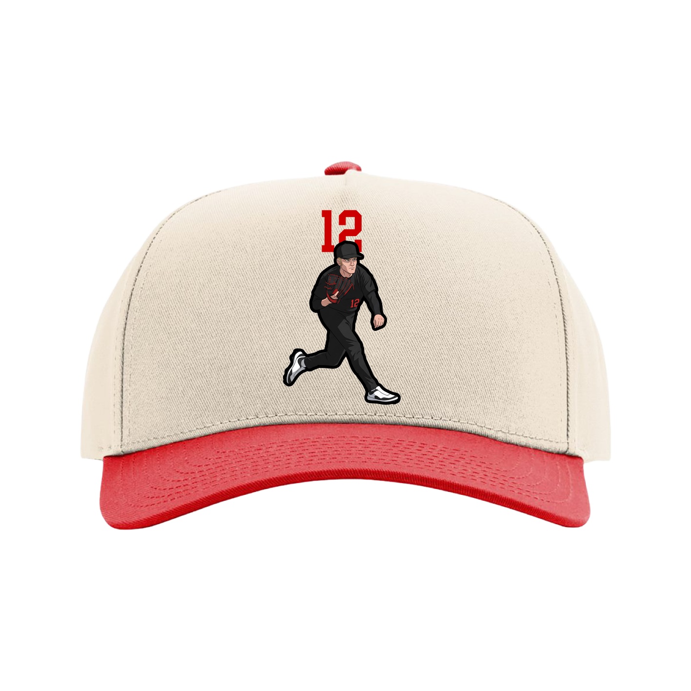 Full Fabric Five-Panel Champ Cap — Number Top in Cream/Red