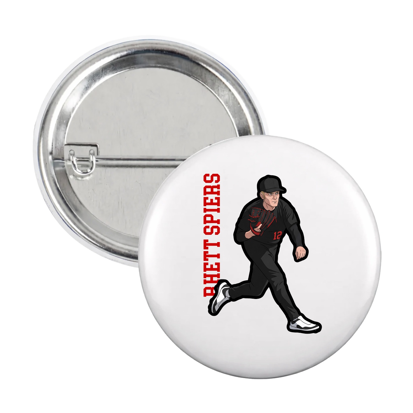 Game Day Button — Name Vertical in White