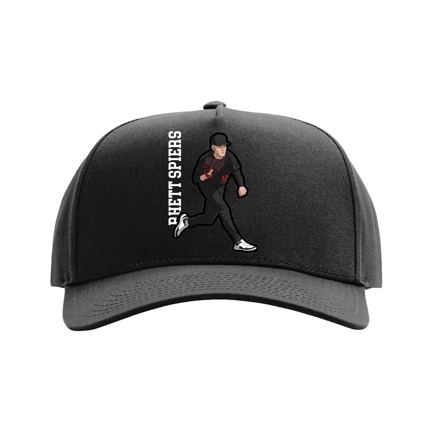 Full Fabric Five-Panel Champ Cap — Name Vertical in Black