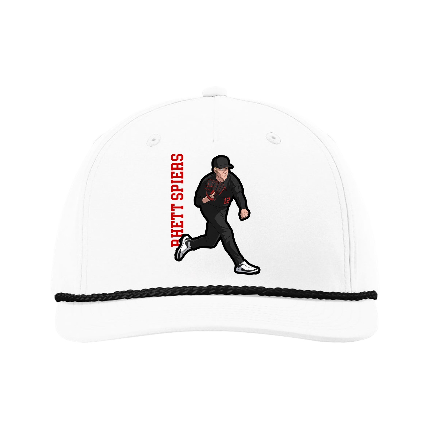 Five-Panel Classic Rope Cap — Name Vertical in White