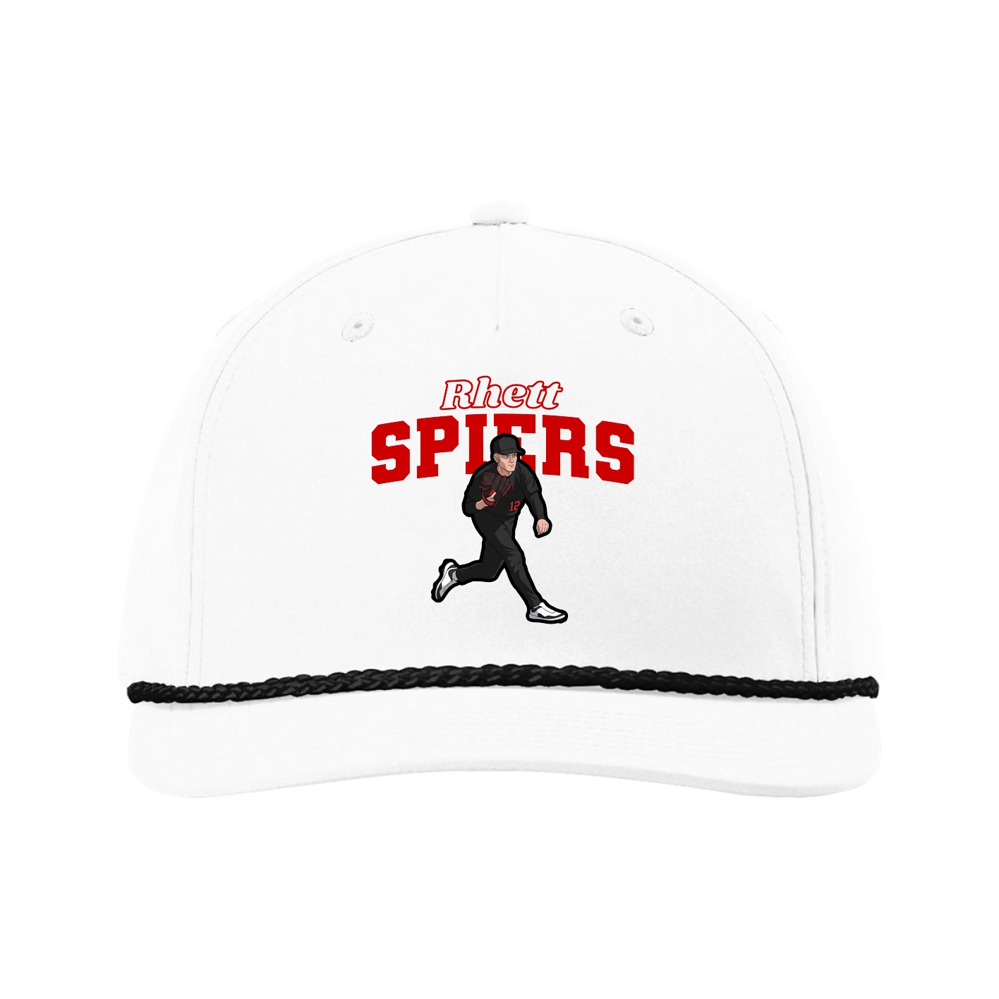 Five-Panel Classic Rope Cap — Name Arch in White