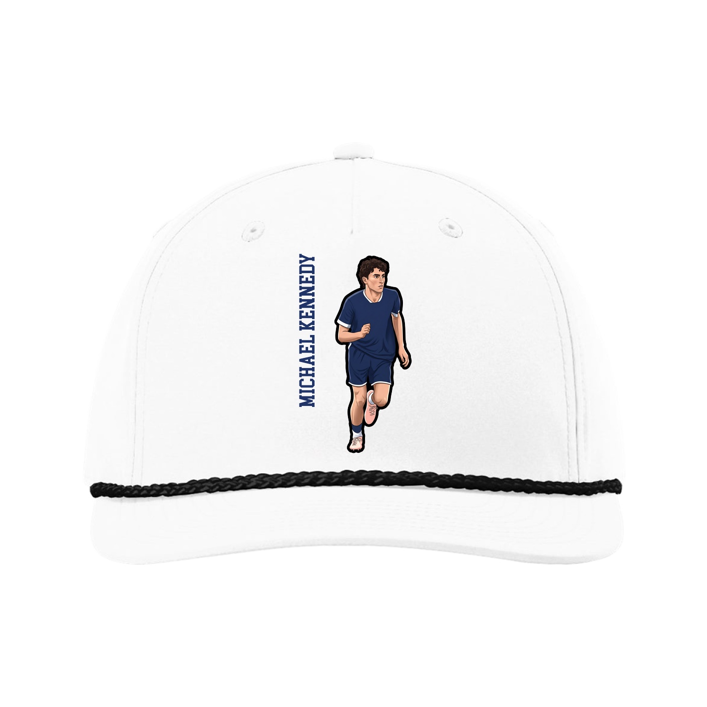 Five-Panel Classic Rope Cap — Name Vertical in White