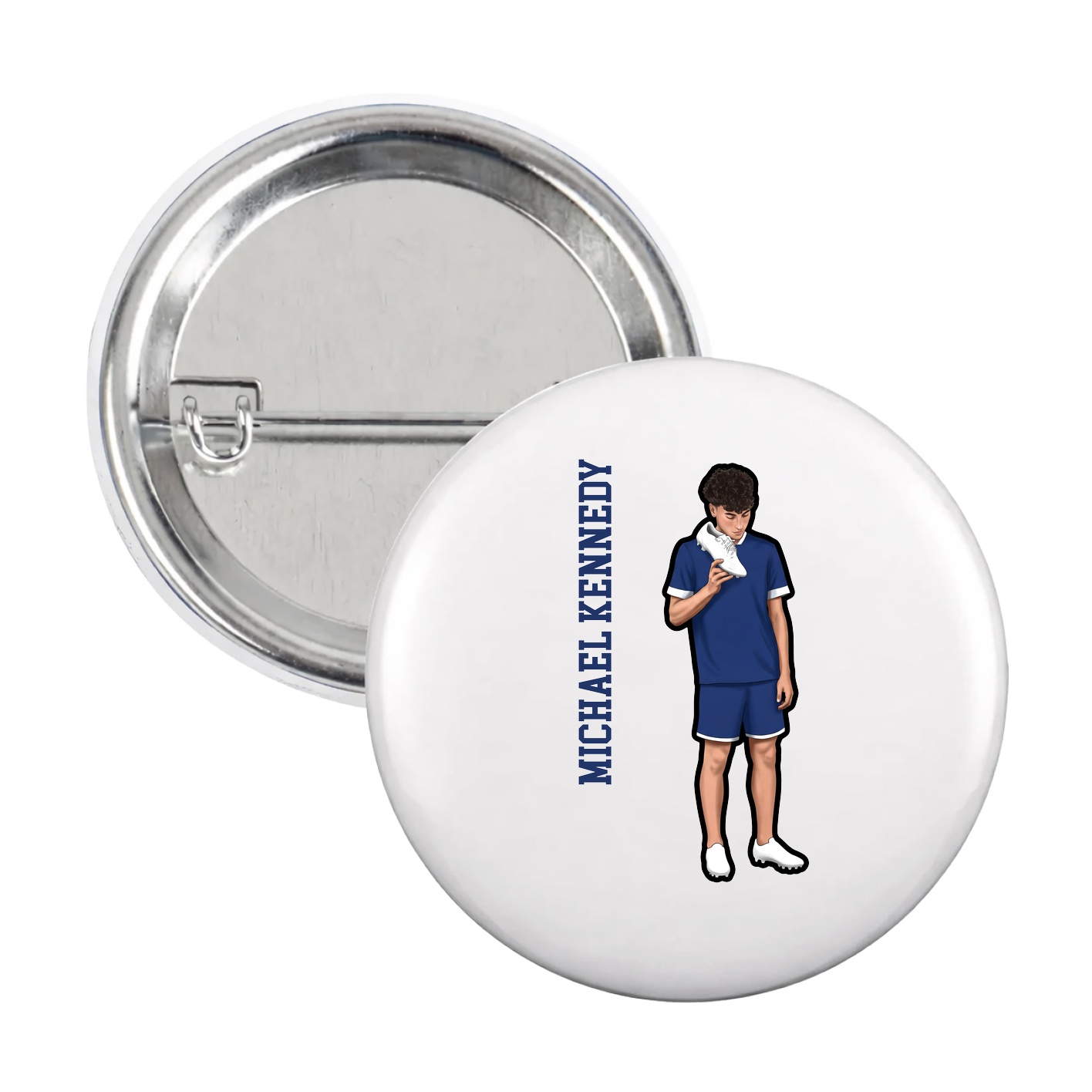 Game Day Button — Name Vertical in White