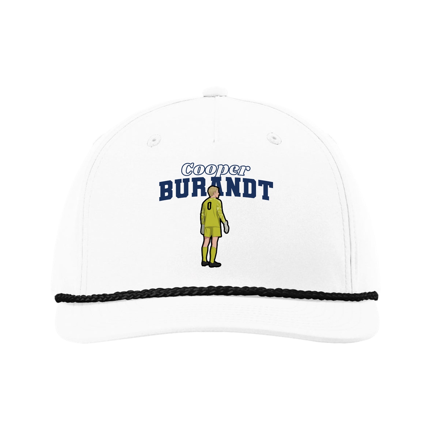 Five-Panel Classic Rope Cap — Name Arch in White