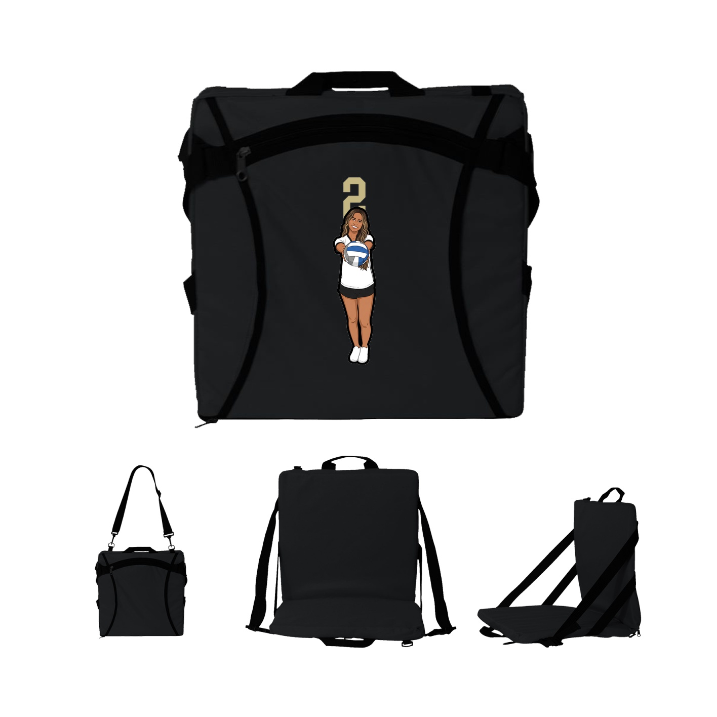Folding Stadium Seat — Number Top in Black