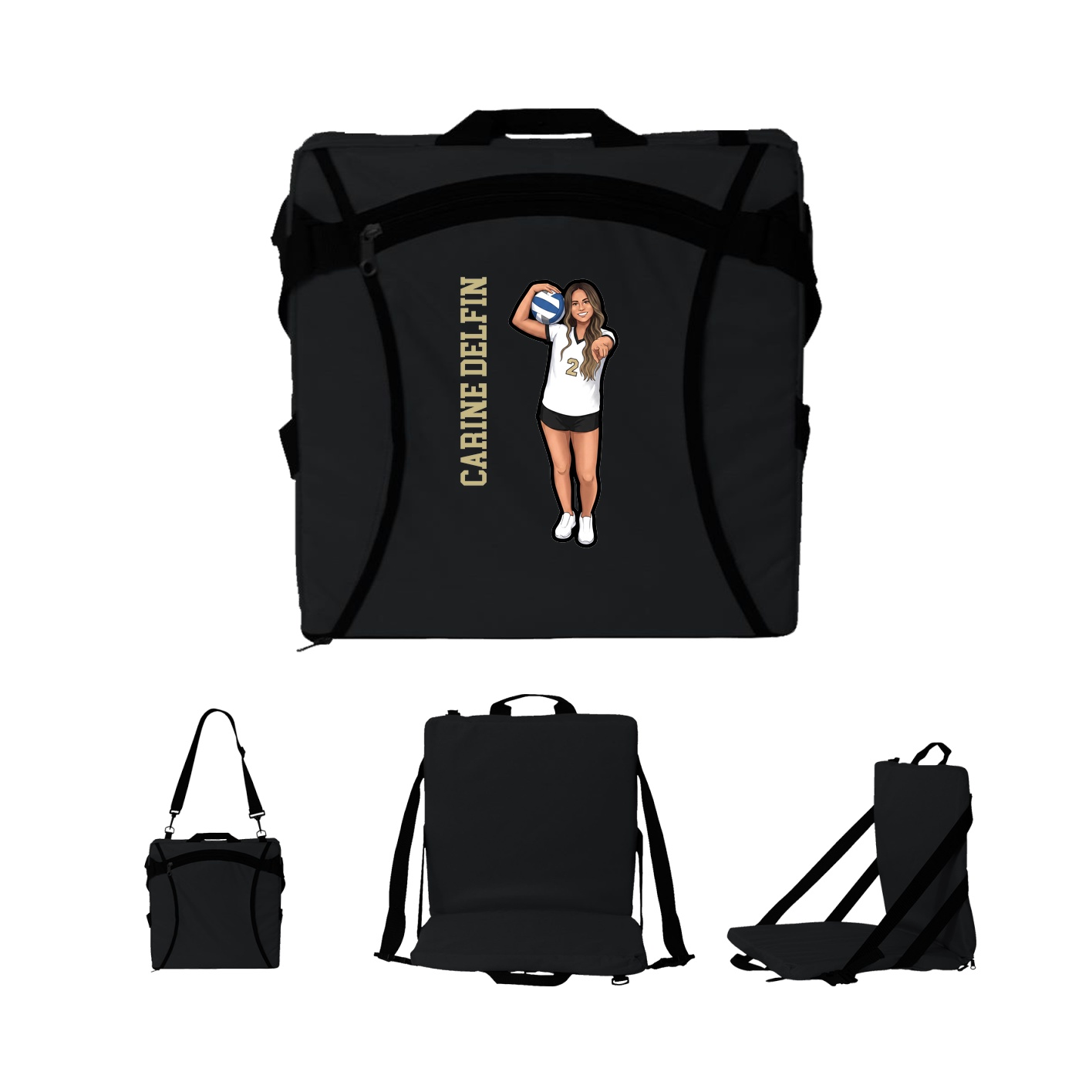 Folding Stadium Seat — Name Vertical in Black