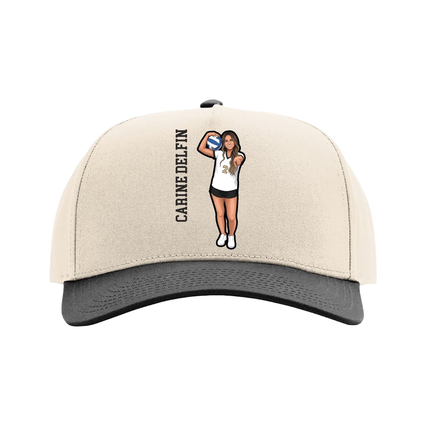 Full Fabric Five-Panel Champ Cap — Name Vertical in Cream/Black
