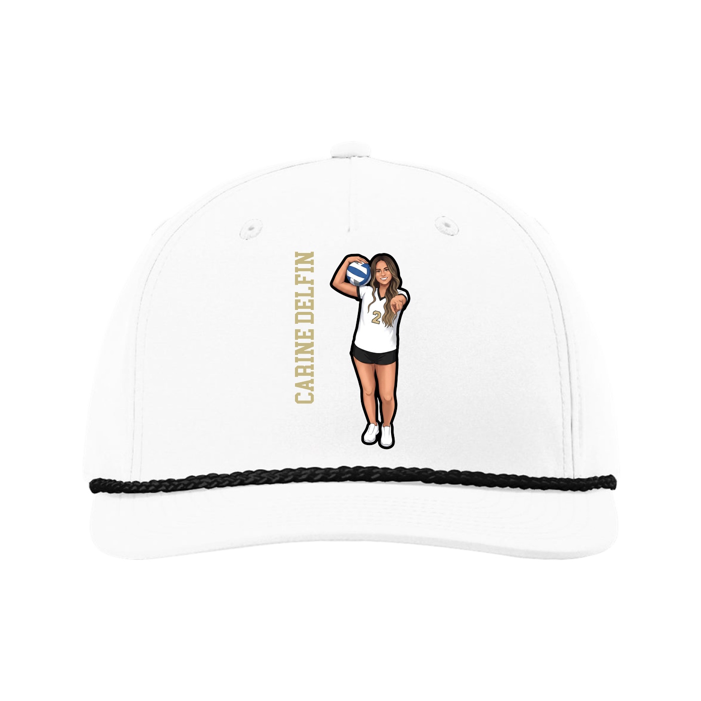 Five-Panel Classic Rope Cap — Name Vertical in White