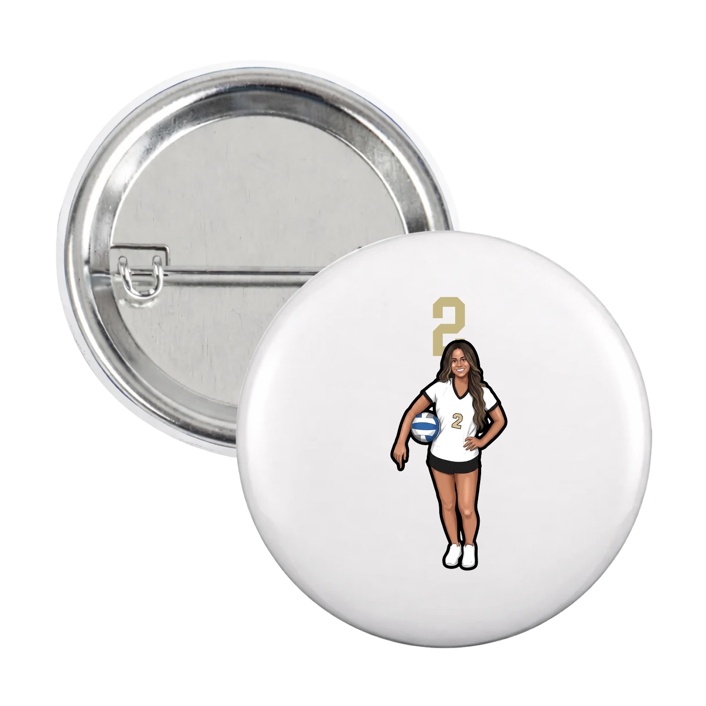 Game Day Button — Number Top in White
