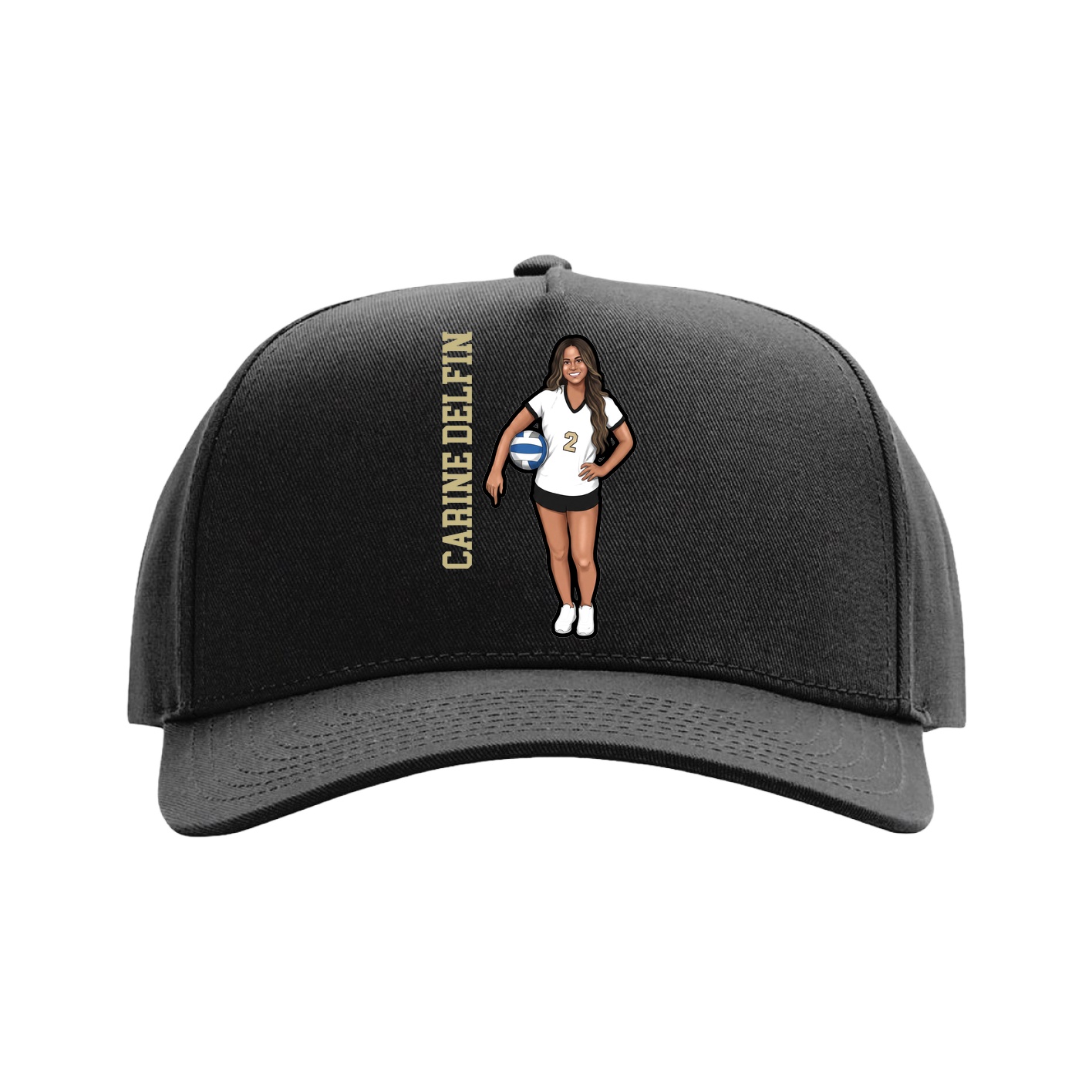 Full Fabric Five-Panel Champ Cap — Name Vertical in Black