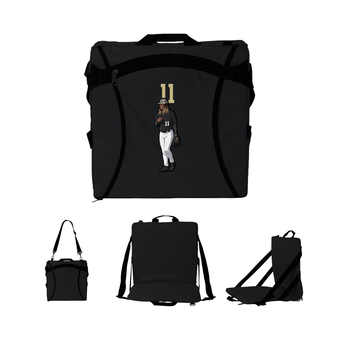 Folding Stadium Seat — Number Top in Black