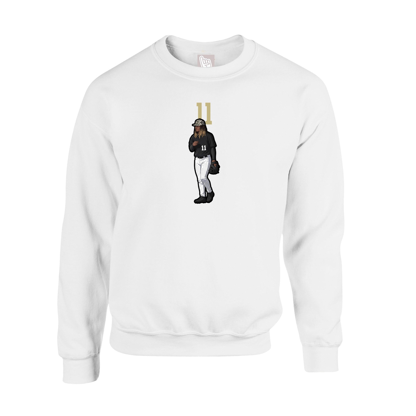 Fleece Crew — Number Top in White