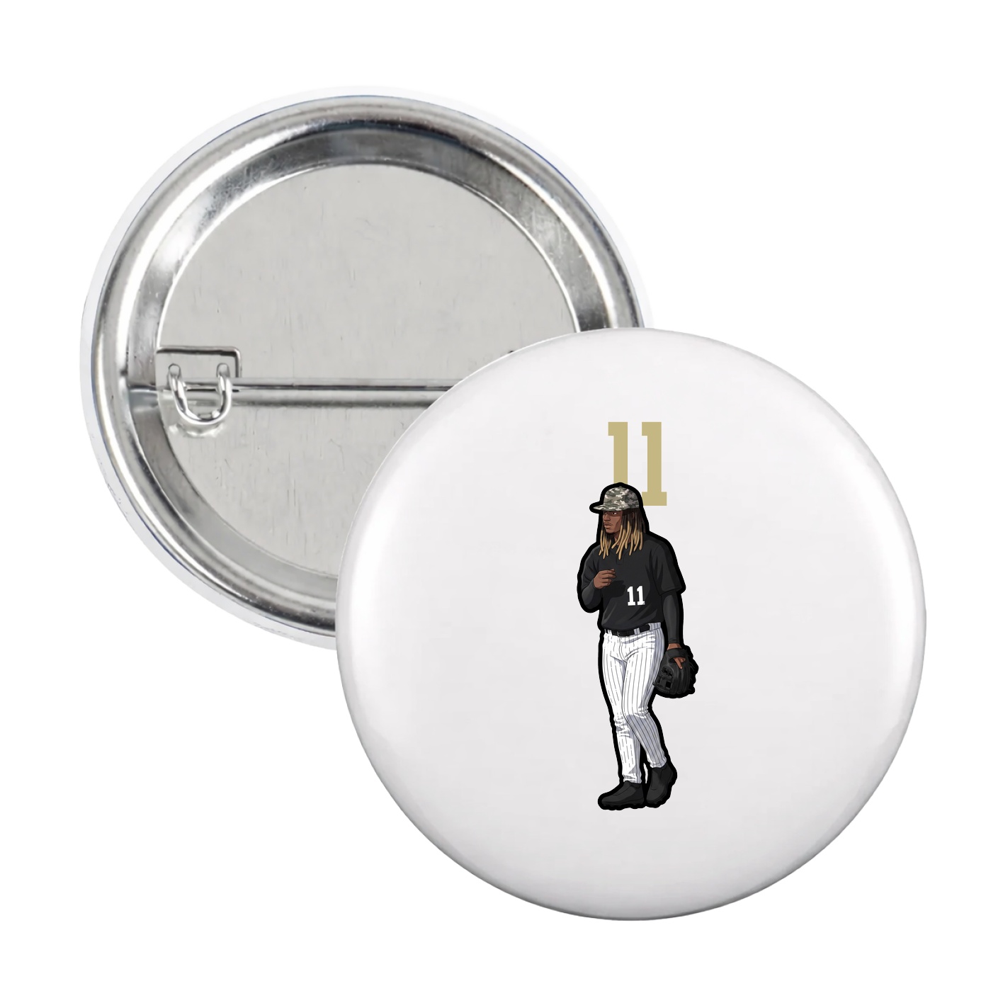Game Day Button — Number Top in White