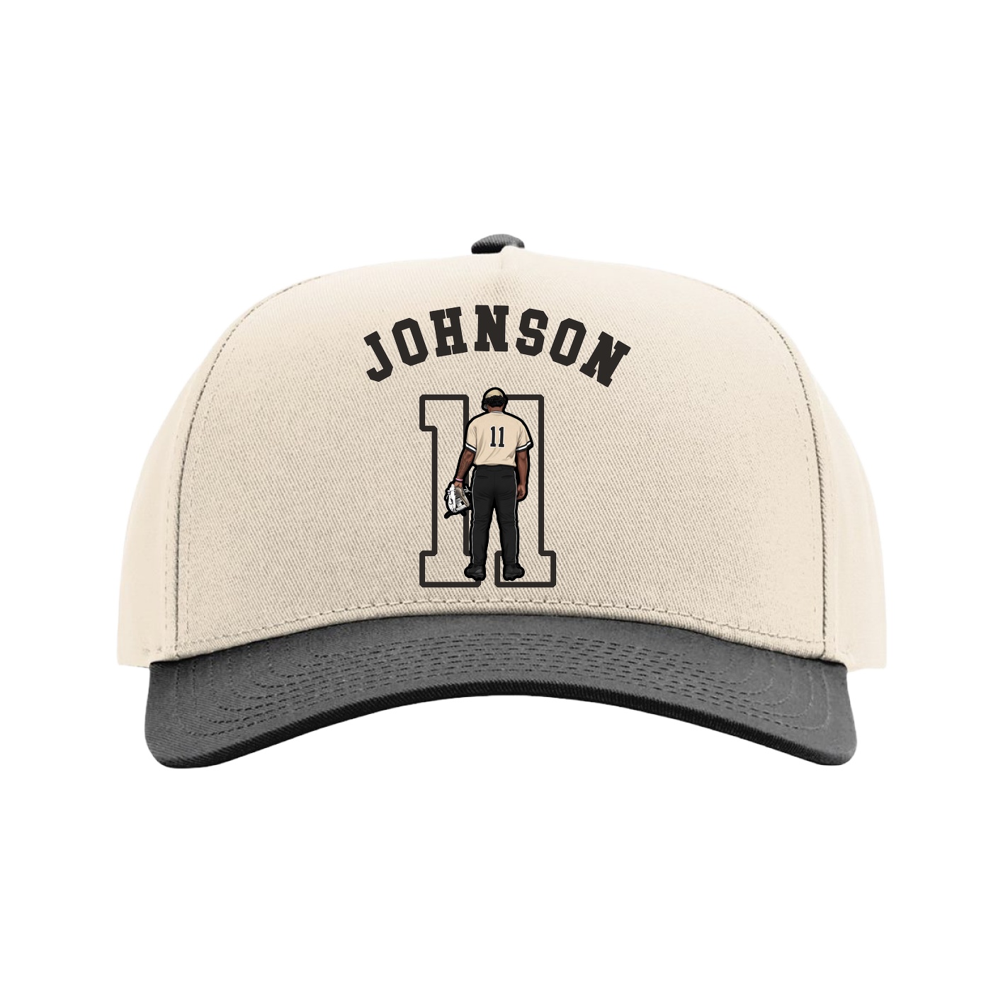 Full Fabric Five-Panel Champ Cap — Shirsey Arch in Cream/Black