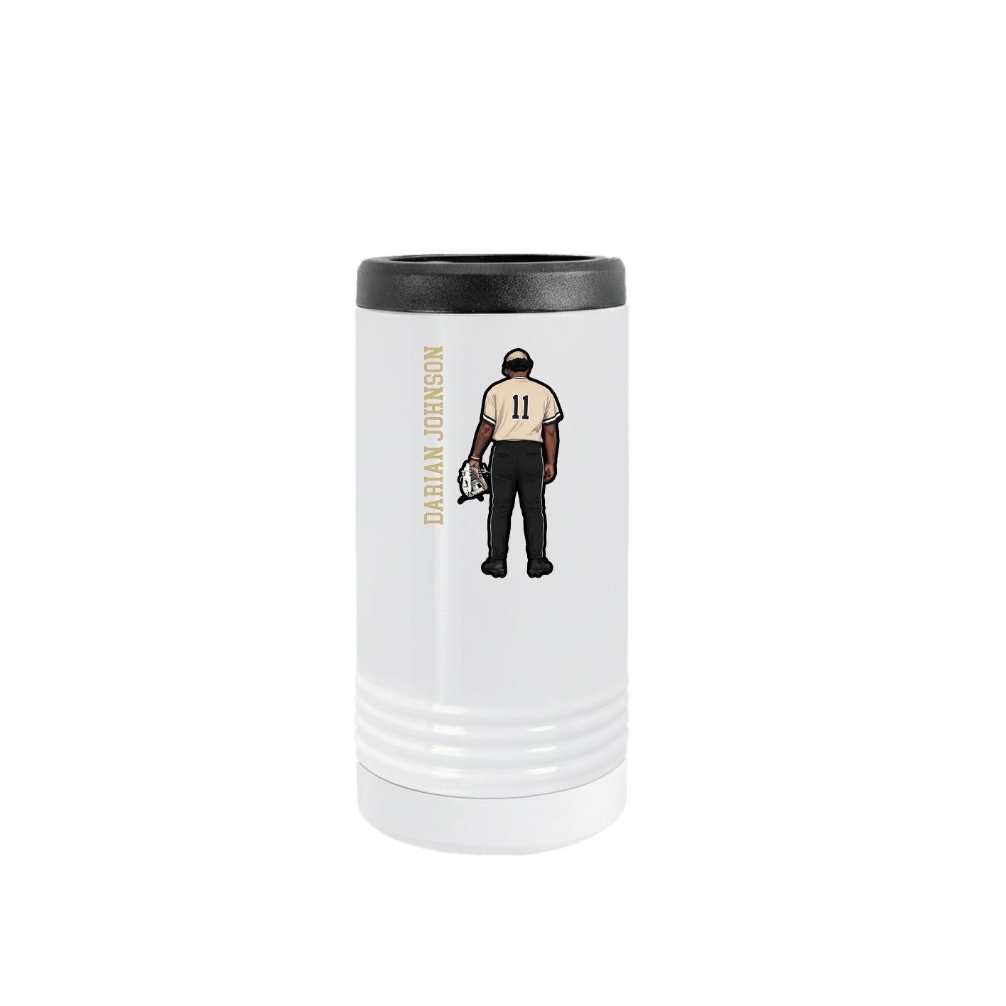 Slim Beverage Holder — Name Vertical in White