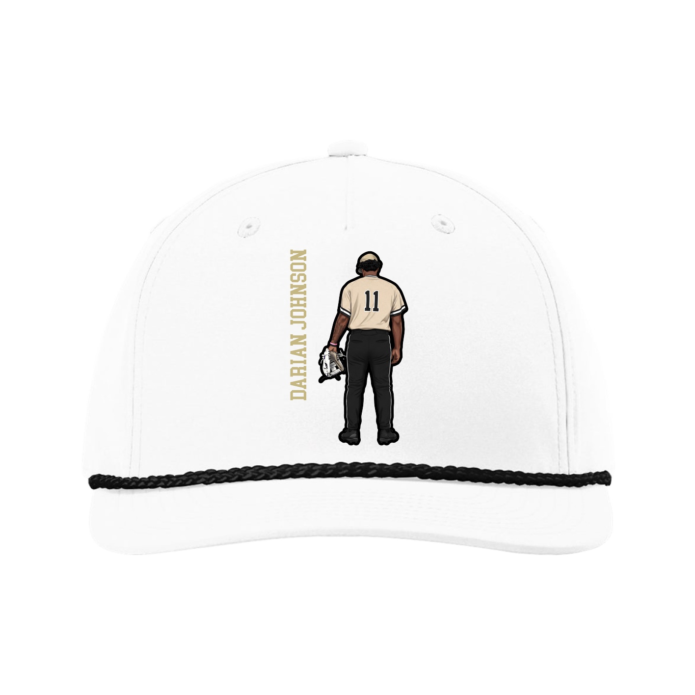 Five-Panel Classic Rope Cap — Name Vertical in White