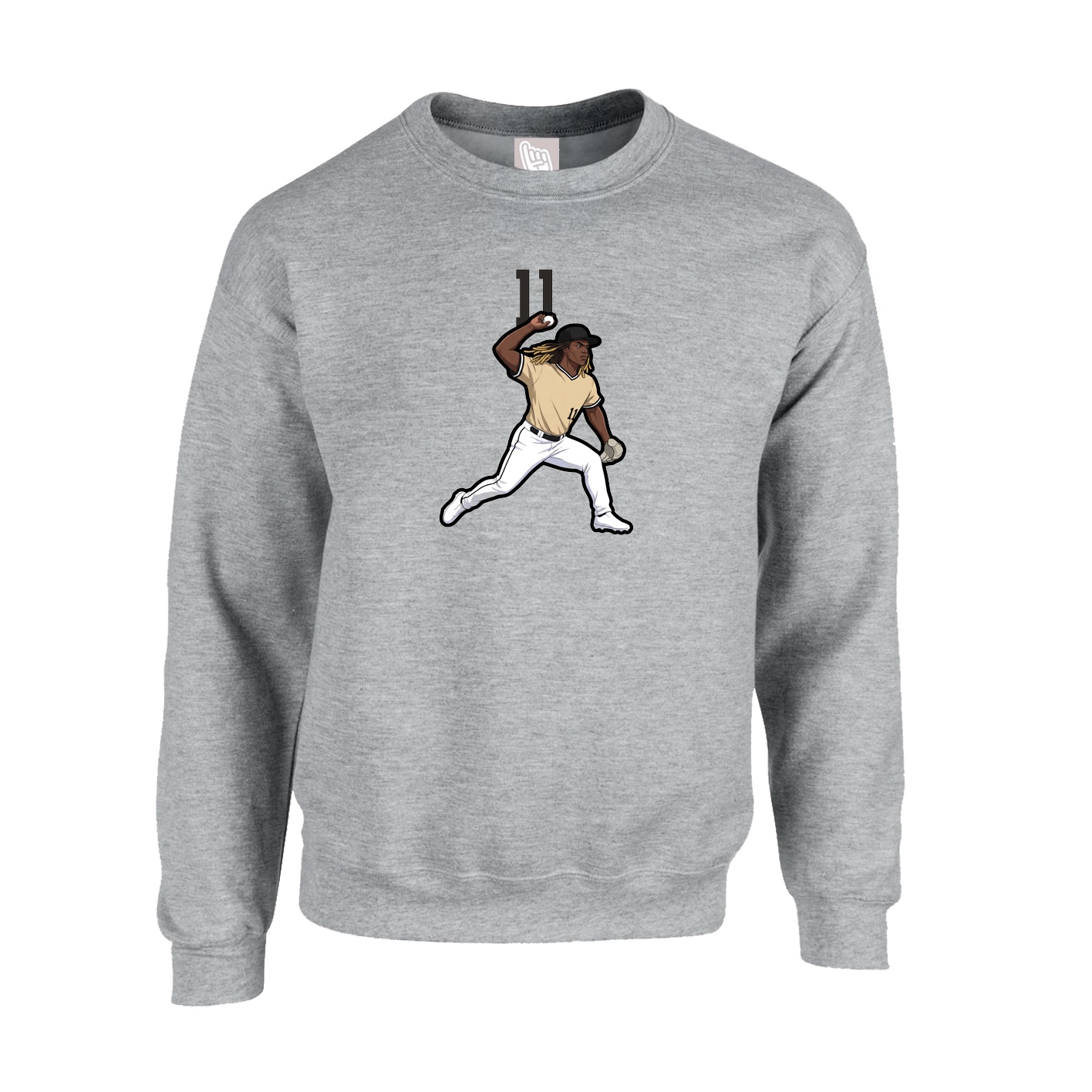 Fleece Crew — Number Top in Grey