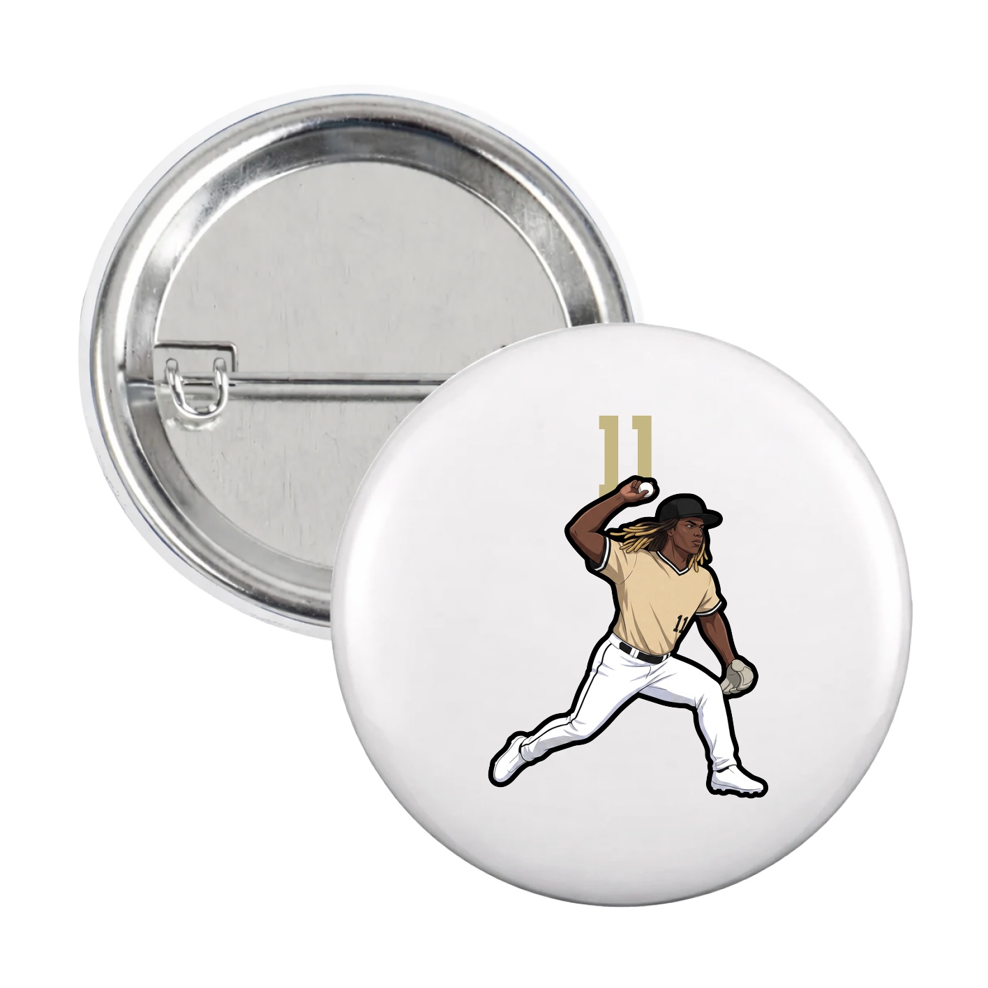 Game Day Button — Number Top in White
