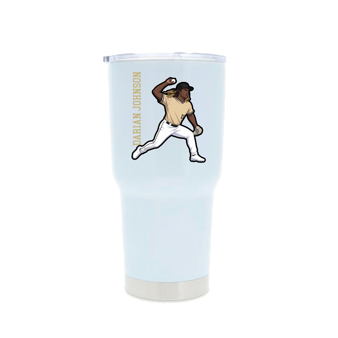 30oz Stainless Steel Tumbler — Name Vertical in White