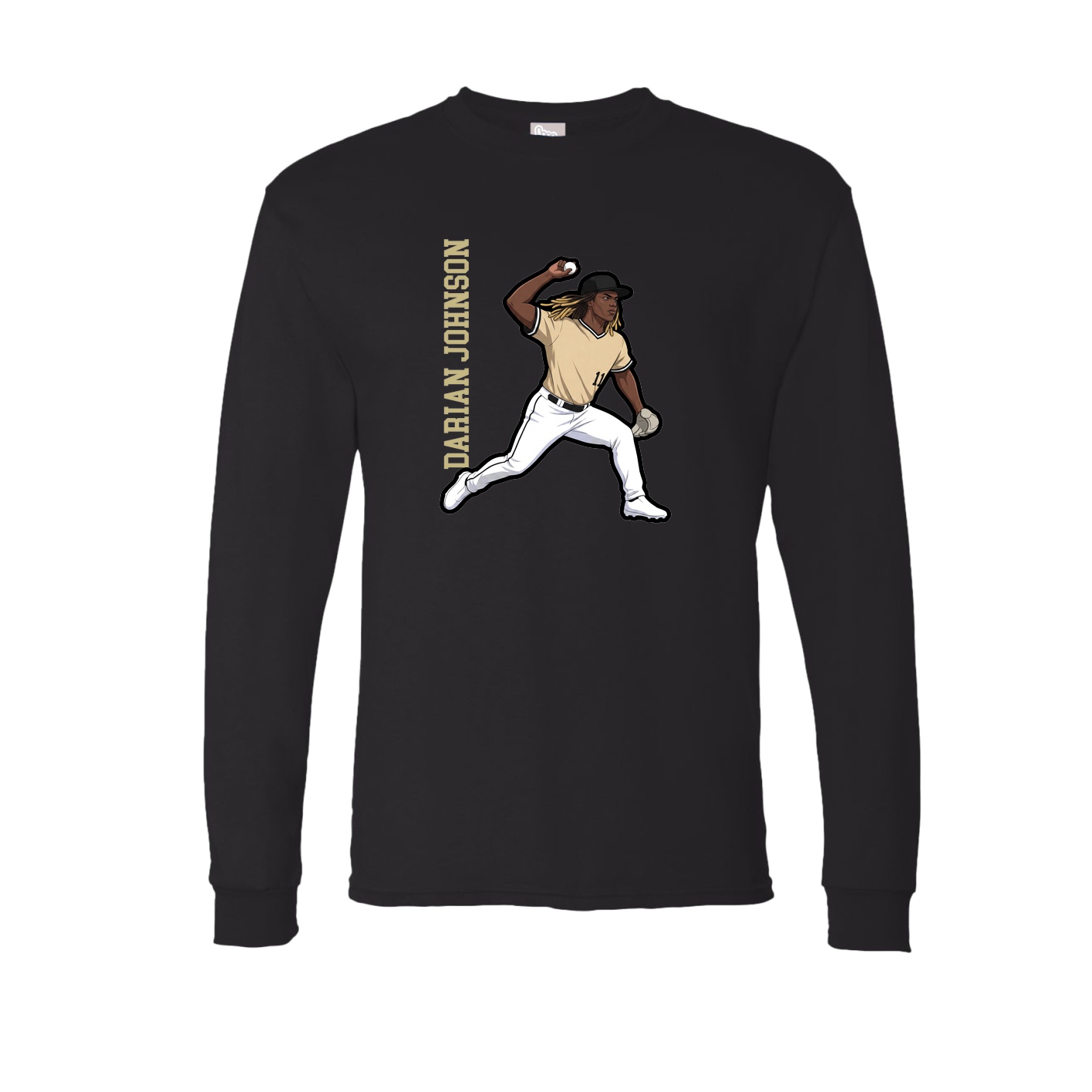 Long Sleeve Tee — Name Vertical in Black