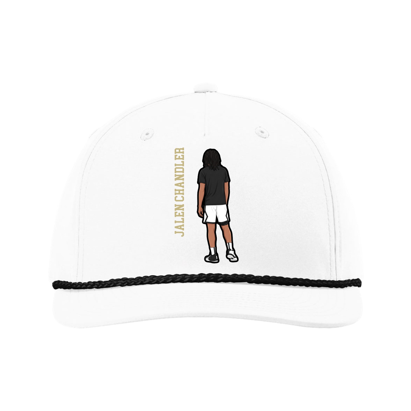 Five-Panel Classic Rope Cap — Name Vertical in White
