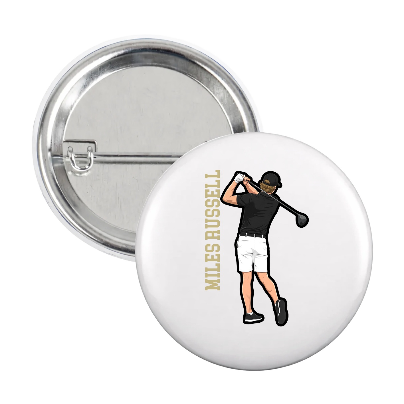 Game Day Button — Name Vertical in White