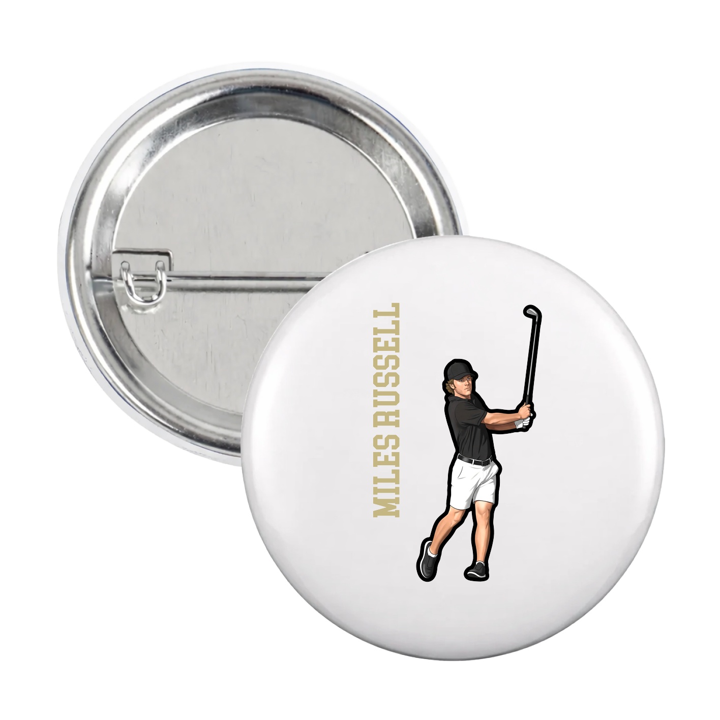 Game Day Button — Name Vertical in White