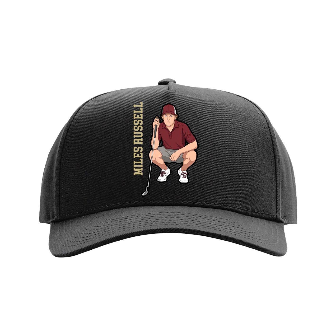 Full Fabric Five-Panel Champ Cap — Name Vertical in Black