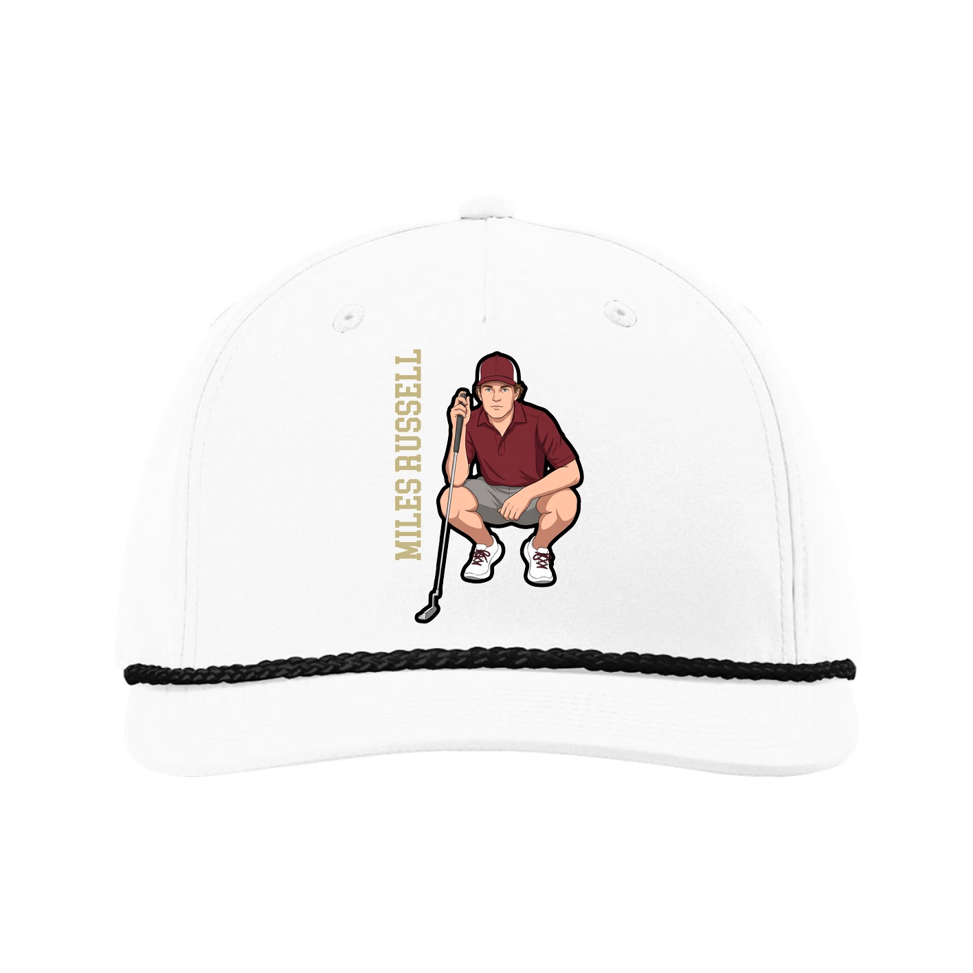 Five-Panel Classic Rope Cap — Name Vertical in White