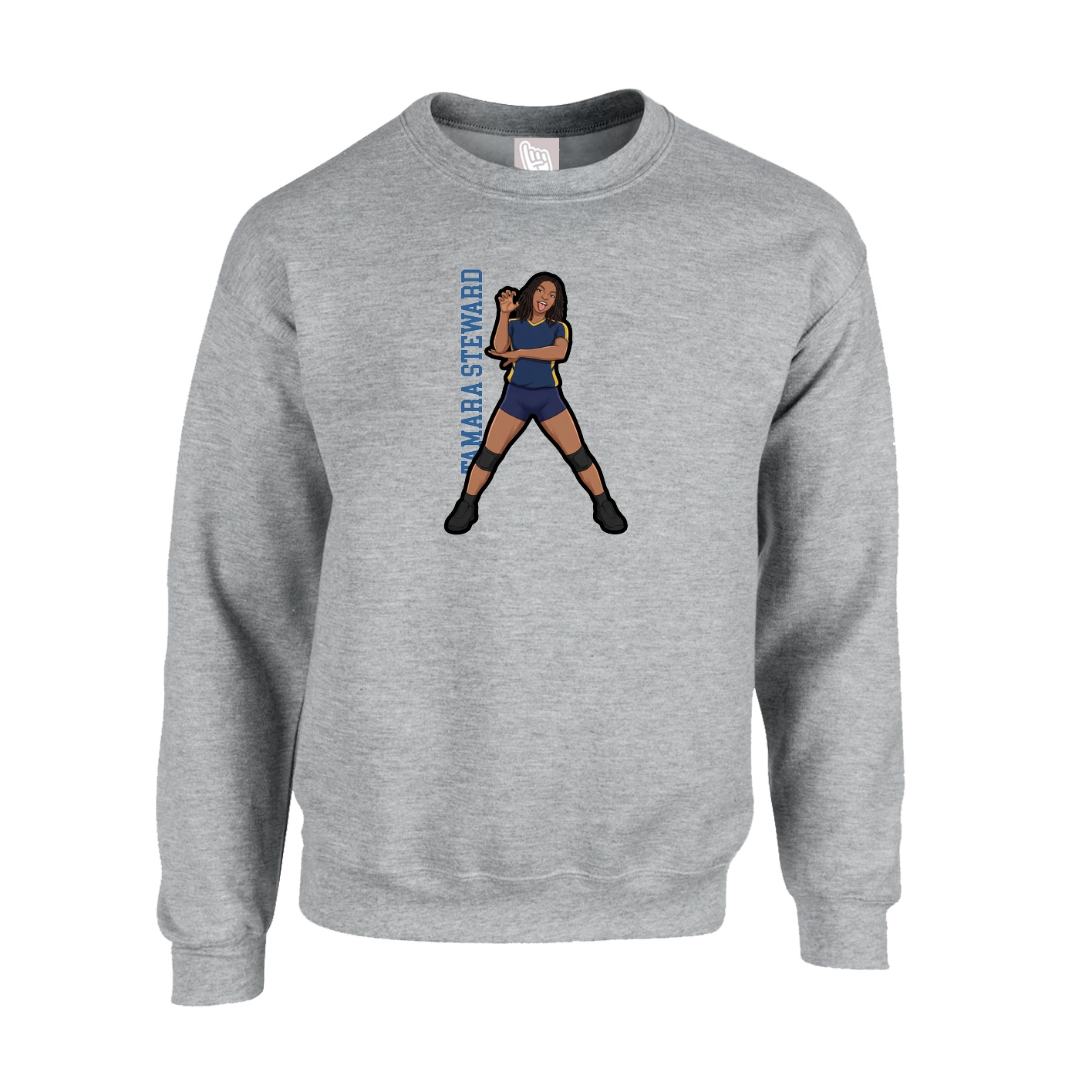Fleece Crew — Name Vertical in Grey
