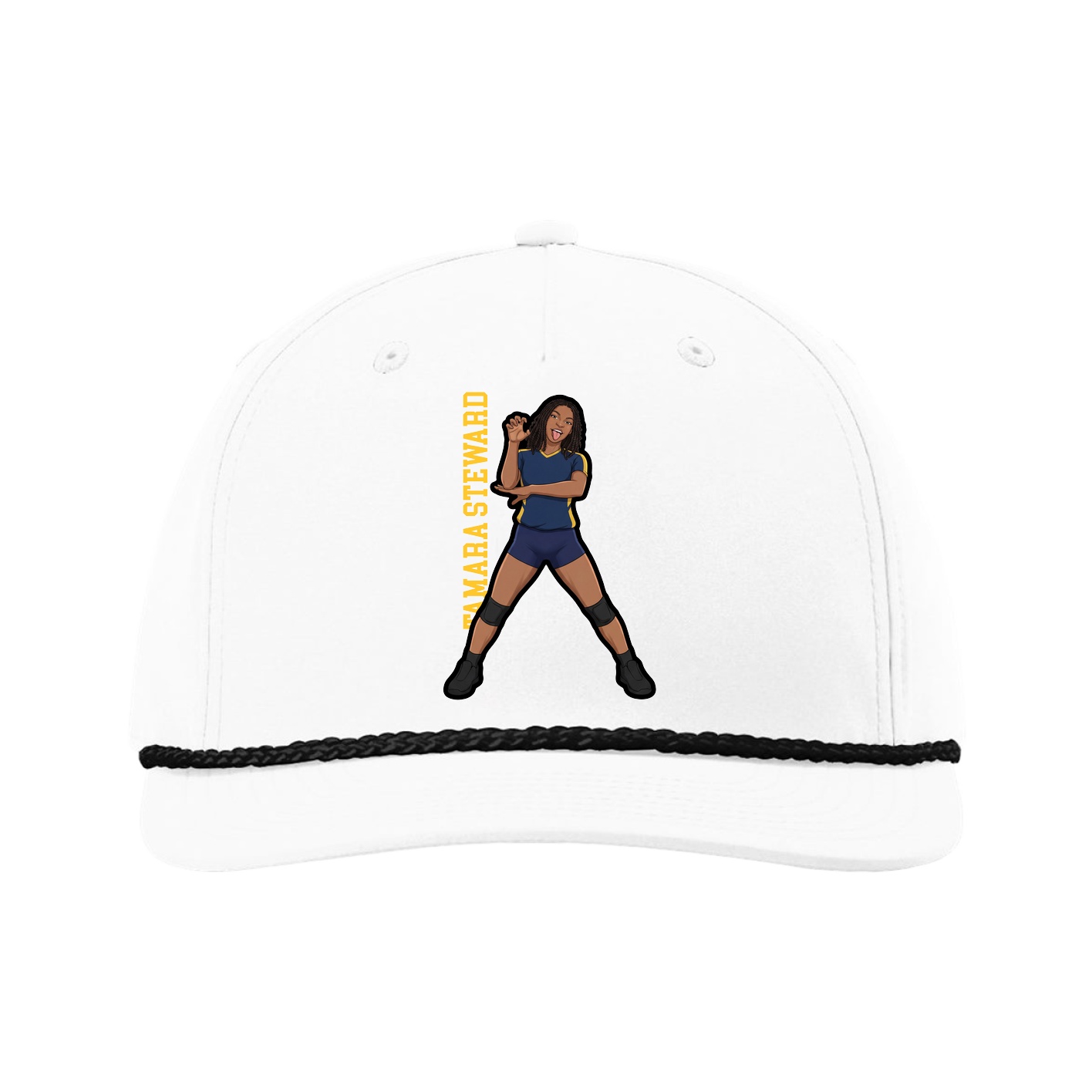 Five-Panel Classic Rope Cap — Name Vertical in White